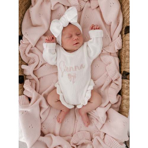 FRILL POINTELLE BABY BLANKET | BABY PINK