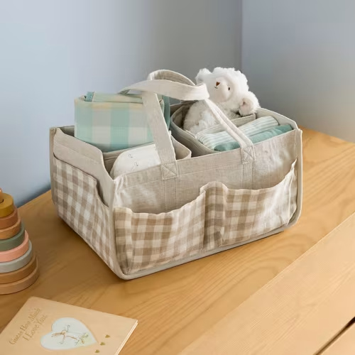 Adairs Kids - Vintage Washed Linen Linen Check Nappy Caddy Oganiser | Adairs