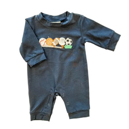 SPORTS APPLIQUE BOYS NAVY ROMPER