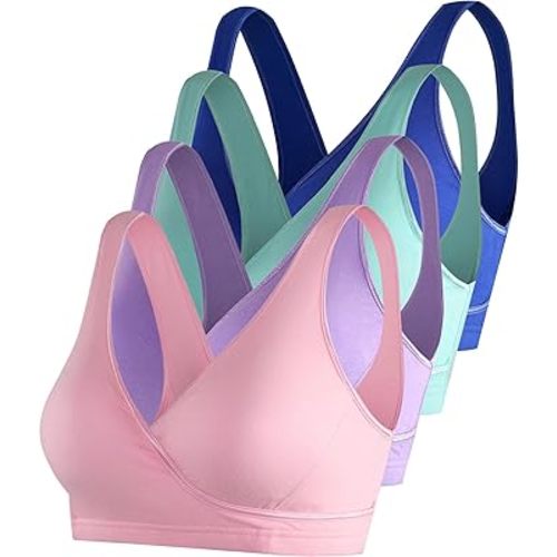SUIEK 4 Pack Nursing Sleep Bra Maternity Bralette Cotton Breastfeeding Bras