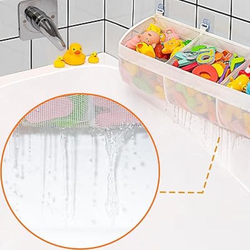 Bath Toy Storage Bag, Bath Toy Hanging Organiser Bag, Bath Toy Mesh Bag, Storage and Sorting of Toys, Ideal for Baths (White)