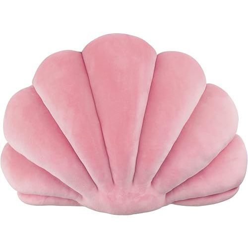 Yi-gog Seashell Pillow Sea Shaped Decorative Princess Throw Pillow 3D Velvet Soft Ocean Cute Throw Pillows for Bed Couch Chair Sofa Room 18 X 13 inch