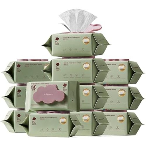 Bc Babycare Cloud Moist Baby Wipes, Thick & XL, 99% Water, Ultra-Hydrating, Unscented, Hypoallergenic for Sensitive Skin, Biodegradable, 12 Flip-Top, 960 Count