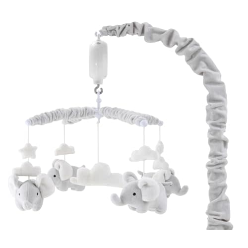 The Peanutshell Crib Mobile for Girls or Boys - Soft Grey Musical Baby Crib Mobile with 12 Lullabies, Cute Elephant Baby Grey Elephant Nursery Decor