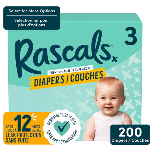 Rascals Premium Diapers, Size 3, Mega Carton, 200 Count - Walmart.ca