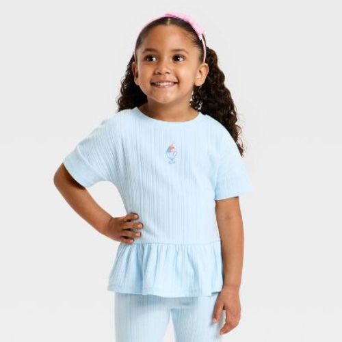 Toddler Girls' Ice Cream Pointelle Peplum T-Shirt - Cat & Jack™ Light Blue 5T