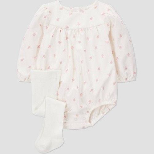 Carter's Just One You® Baby Girls' 2pc Floral Romper with Tights Set - Cream 6M