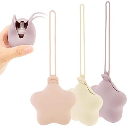 3 Pack Silicone Pacifier Holder Case, Safe and Soft Material, Pacifier Pouch Portable Pacifier Case with Stretchy Lanyard, Protective Pacifier Storage Case for Diaper Bag Stroller Travel
