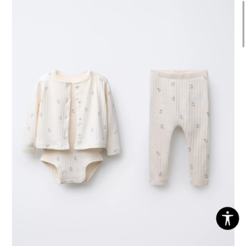GOOSE PRINT CARDIGAN, BODYSUIT AND LEGGING SET - Light beige | ZARA United States
