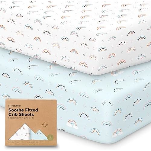 KeaBabies 2-Pack Organic Crib Sheets for Boys, Girls - 52x28 Fitted Crib Mattress Sheet Neutral, Breathable Jersey Cotton Cover for Baby Bed, Toddler Mattress, Soft & Cute Prints (Jolly Rainbow)