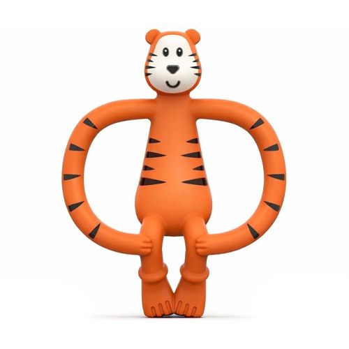 Matchstick Monkey Silicone Teether & Gel Applicator – Silicone Baby Teether, Easy-to-Grip, BPA-Free, Supports Self-Soothing & Early Brushing, 3 Months+, 4 Inches, Teddy Tiger