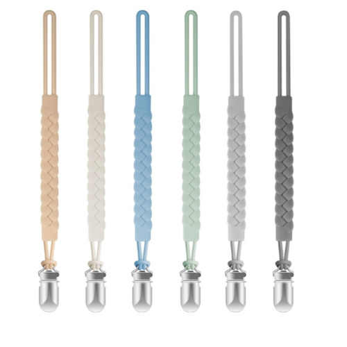 Silicone Pacifier Clips for Baby Boys and Girls, Woven Rope Flexible Design, Pacifier Holders for Teething Relief and Baby Essentials, Safe for Newborns (6 Pack)