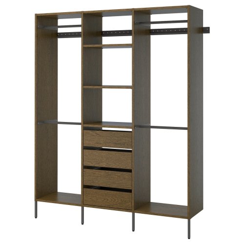 AURDAL Wardrobe combination - brown stained oak veneer/dark gray 74 3/4x15 3/4x87 "
