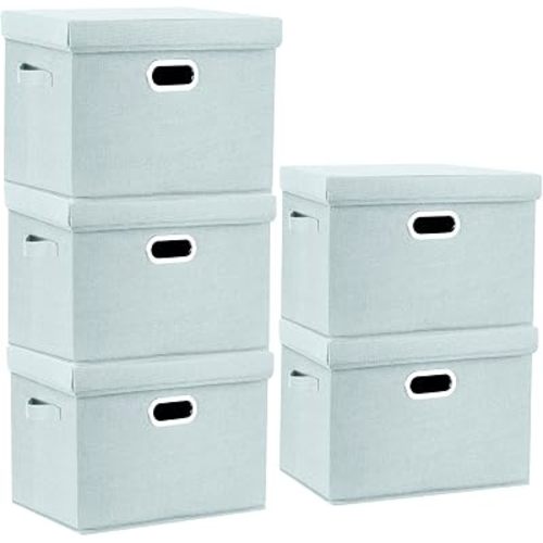 TYEERS Large Storage Bins with Lids, Collapsible, Washable, Fabric Storage Boxes for Organizing, 17.3x11.8x11.4 inches, 5 Pack, Aqua Spring