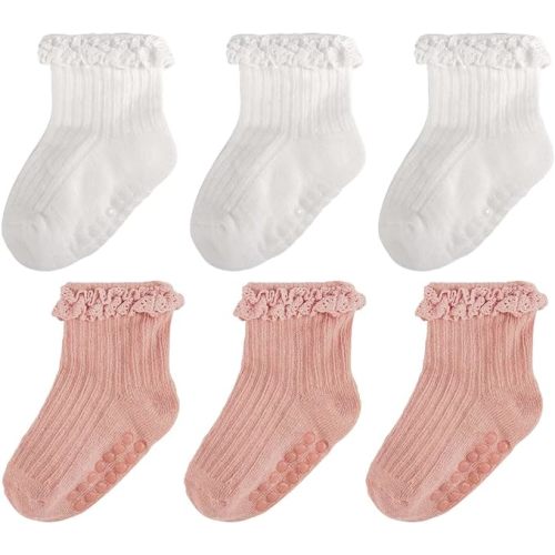 Baby Girl Ruffle Socks Non Slip Grip Socks Toddler Girls Cute Cotton Frilly Ankle Grippy Sock Newborn Infant Kids