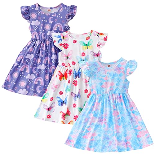Cozystep Toddler Little Girls Casual Dresses Short Sleeve Crew Neck Graphic Cartoon Dress for 2-8 Years