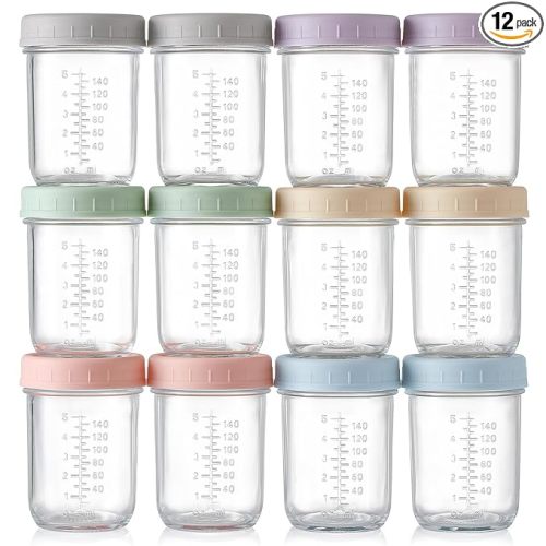 VITEVER 12 Pack Glass Baby Food Storage Containers - 8 oz Baby Food Storage Jars With Lids, Baby Food Maker, Microwave, Dishwasher & Freezer Safe