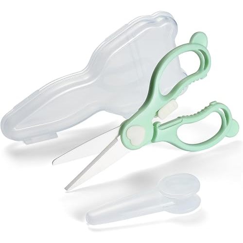 Ceramic Scissors for Baby Food Cutting, Safety Healthy BPA Free Toddler Feeding Shears with Safety Lock, Protective Blade Codver and Portable Travel Case-Green