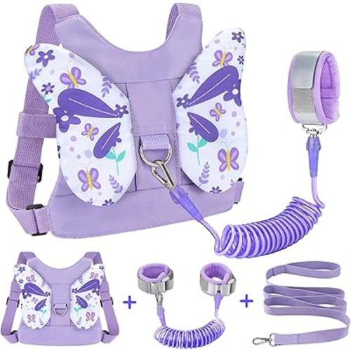 Accmor Toddler Harness Leash, 3 in 1 Cute Butterfly Kids Leash + Anti Lost Wrist Link for Outdoor Travel, Adorable Child Walking Harness Wristband Assistant Mini Strap Belt Protector for Baby Girls