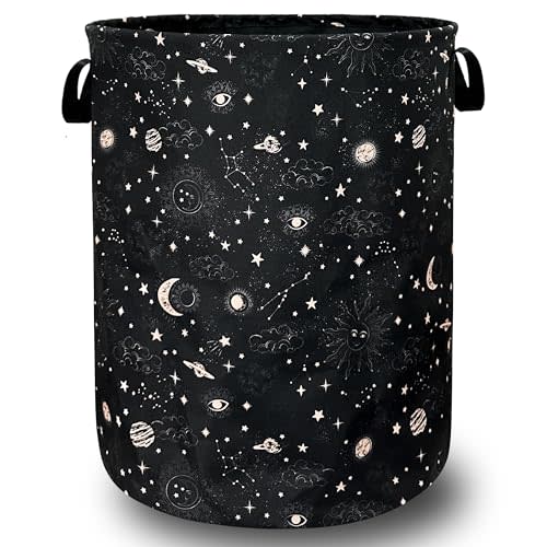 Moon and Stars Laundry Basket Oxford Cloth Foldable Hamper 18.9" x 16.5" | With Handles Tote Bag Colorful Laundry Hamper Clothes Storage Bucket Toy Organizer For Bathroom/Laundry/Bedroom