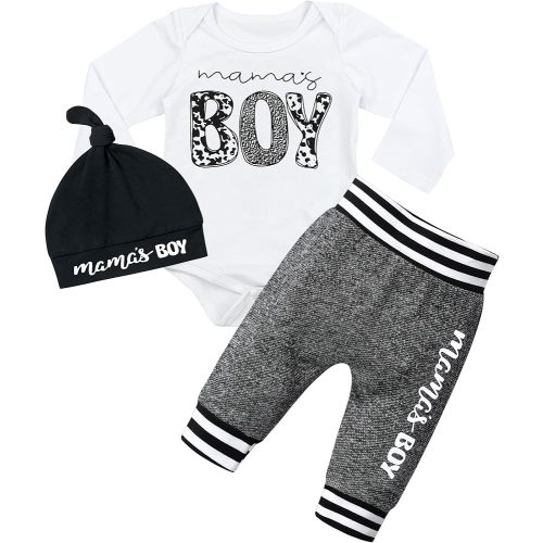 Fommy Newborn Baby Boy Clothes New to The Crew Letter Print Romper+ Pants+Hat 3PCS Outfit