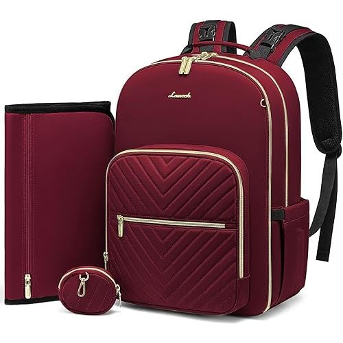LOVEVOOK Diaper Bag Backpack, Quilted Baby Bag with Changing Pad & Pacifier Holder, Waterproof Travel Diaper Bags for Baby Boys Girls, Stylish and Large Capacity,Wine Red