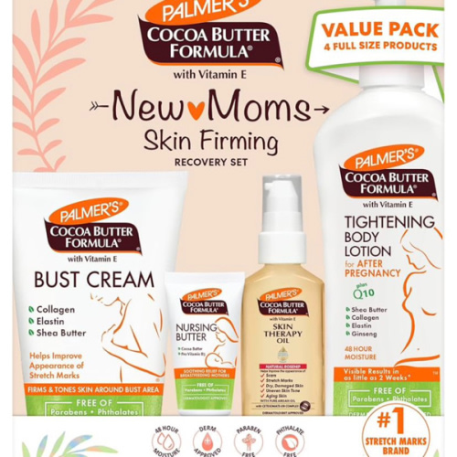 Palmer's Cocoa Butter Formula New Moms Skin Recovery Postpartum Essentials, Body Lotion (8.5 oz) + Nursing Butter (1.1 oz) + Bust Cream (4.4 oz) + Skin Therapy Oil (2 oz), Dermatologist Approved