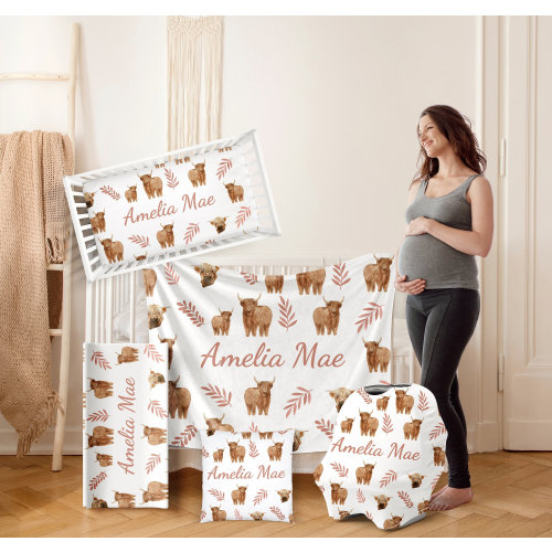 HIGHLAND COW Nursery Set Crib Bedding COWGIRL Baby Blanket Girl Personalized Baby Shower Gift Western Baby Girl Crib Set Name Announcement
