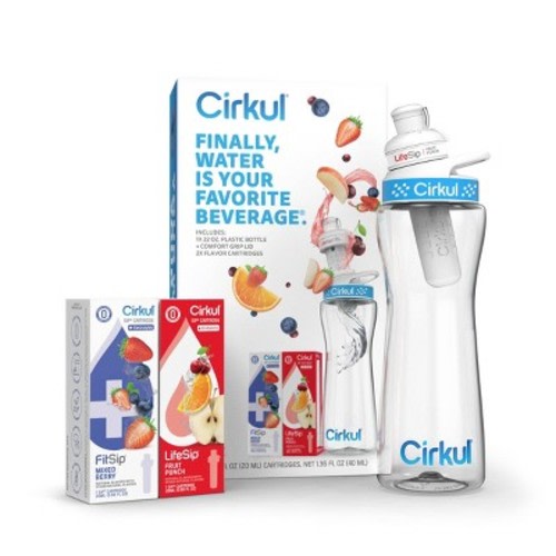 Cirkul Plastic Bottle with Blue Lid and 2 Flavor Cartridges  - 22oz