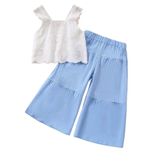 Afdoent Baby Girl Clothes Summer Toddler Camisole Outfit Baby Linen Lace Smocked Sleeveless Tank Top Pants Set Comfortable 3-4 Years