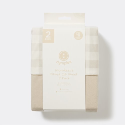 Dymples Fleece Fitted Cot Sheet 2 Pack - Natural Gingham