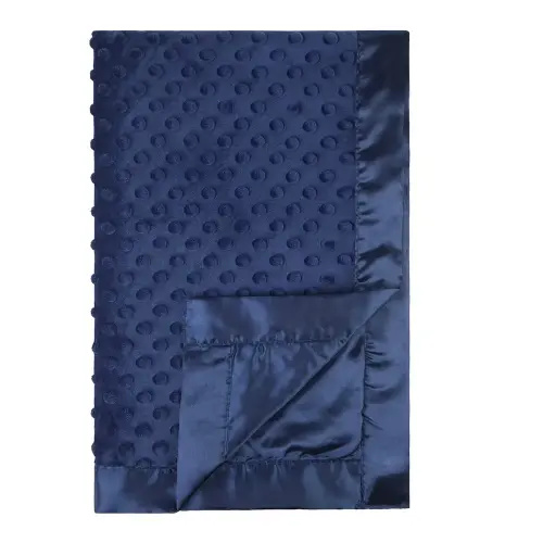 Pro Goleem Baby Soft Minky Dot Blanket with Silky Satin Backing Baby Gifts for Boys and Girls (Navy Blue, 30’’ x 40’’)