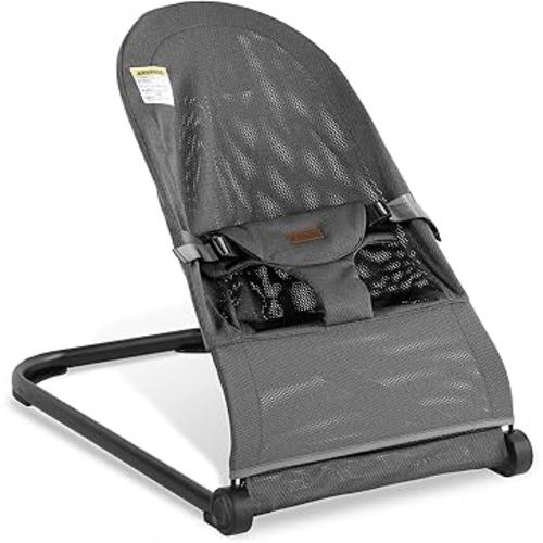 Baby Bouncer,Baby Bouncer Seat,Portable Infant Bouncer with 3-Point Safety Harness,Ergonomic Bouncy Seat, Newborns Bouncer for Babies 0-6 Months up to 20lbs,ASTM-Certified(Mesh Grey)