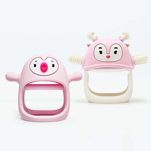 Smily Mia Penguin Buddy and Reindeer 2 in 1 Set for All Teething Needs, Light Pink - pink
