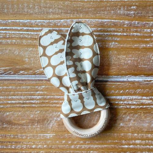 Easter Bunnies in Caramel Brown Birch Teething Ring