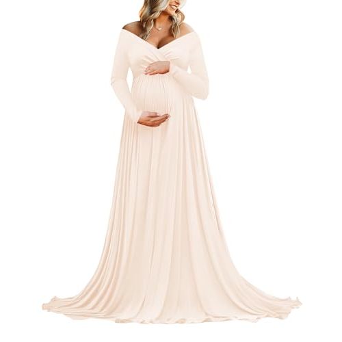 Saslax Maternity Off Shoulders Half Circle Gown for Baby Shower Photo Props Dress