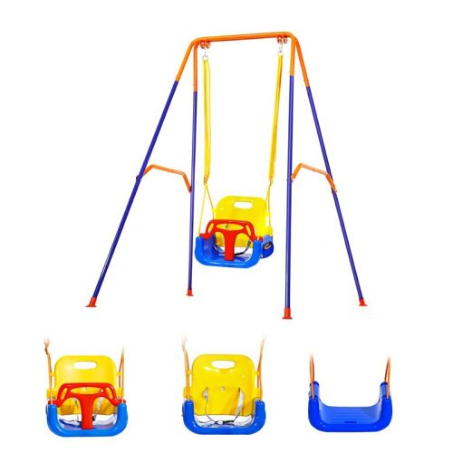 VEVOR Toddler Swing and Jumper, 2 in 1 Swing Set and Bouncer, Thick Plastic Seat with Foldable A-Frame Metal Stand & 4 Sandbags, Multicolor