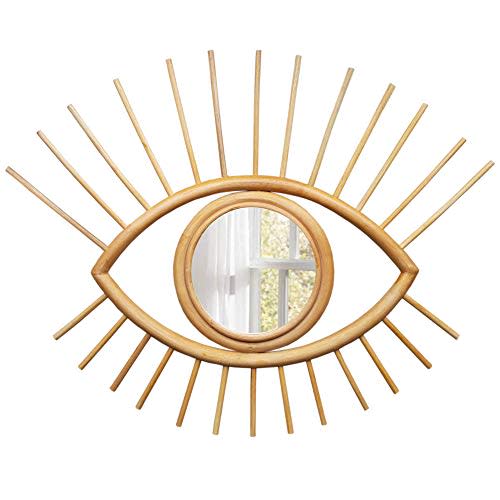 Eye Wall Decor Rattan Mirror - Handmade Boho Mirrors for Wall Decor - This Spectacular Artistic Eye Mirror is Beautiful for Living Room, Bedroom, Nursery and More - Lacquer M