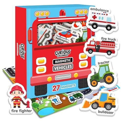 Curious Columbus Vehicles Fridge Magnets for Toddlers 1-3 Year Olds| Large Foam Refrigerator Magnets for Kids Baby and 3-5 Years Old | Magnetic ABC Learning | Educational Toys Babies to Preschool