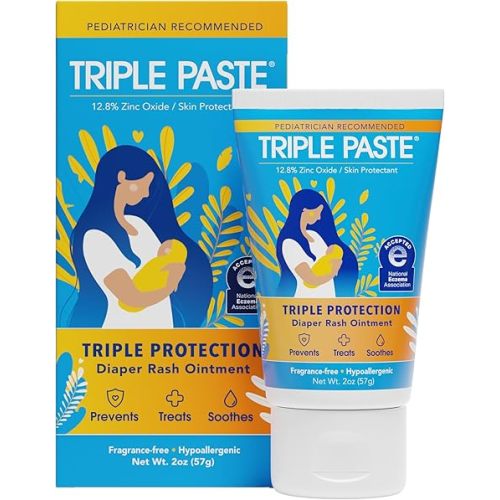 Triple Paste Diaper Rash Cream, Hypoallergenic Medicated Ointment for Babies, 2 oz, Multi, (SU-001) (Packaging May Vary)