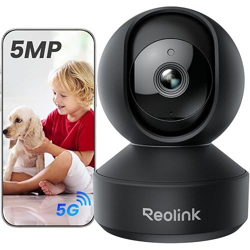 REOLINK E1 Pro(Black) 3K PT Wi-Fi Indoor Camera for Baby & Pet Monitoring, Auto Tracking, 5MP Night Vision Enhanced by F1.6 Aperture, Person/Pet/Baby Crying Detection, 2.4/5GHz Wi-Fi, Two-Way Audio