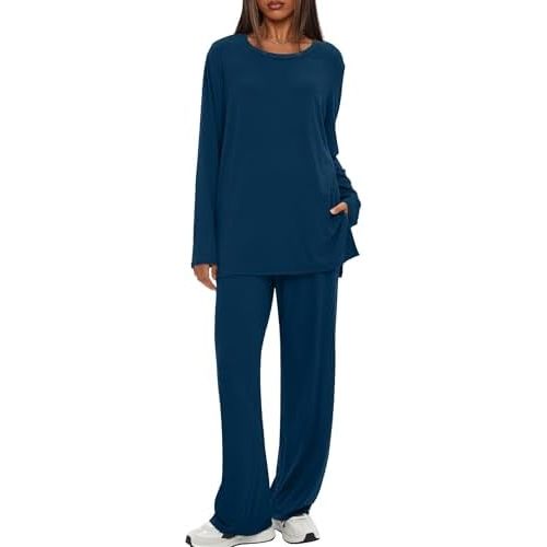 Darong Womens 2 Piece Fall Lounge Sets Oversized Tops Wide Leg Pants