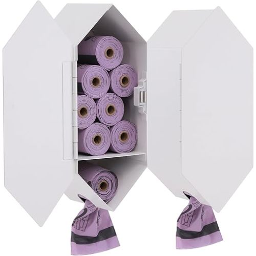 Dog Poop Bag Dispenser, Stainless-Steel and Powdercoated Black with Magnetic Door Latch, Indoor and Outdoor Rated, (Holds 8-9 Rolls-Not Included), 7.75" x 3.25", White