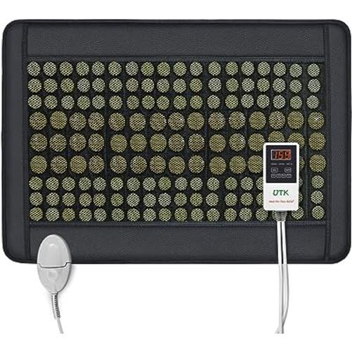 UTK Far Infrared Heating Pad for Back 21"x31" Dense 108 Jade and 42 Tourmaline Stones Matrix 90 Watt Fast Heat Up Storage Bag Included [Model Medium pro]