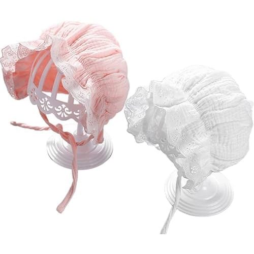 Baby Girl Boy Lace Cotton Bonnet Soft Breathable Adjustable Sun Protection Hat for Infant Newborn Toddler