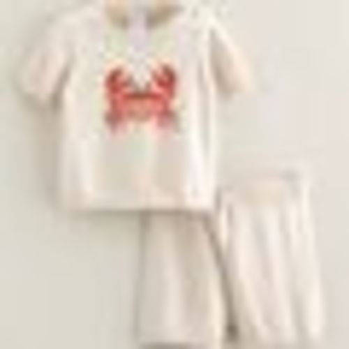 Nordstrom Motif Short Sleeve Cotton Blend Sweater & Shorts Set in Ivory Sand Crab Critter at Nordstrom, Size 6M