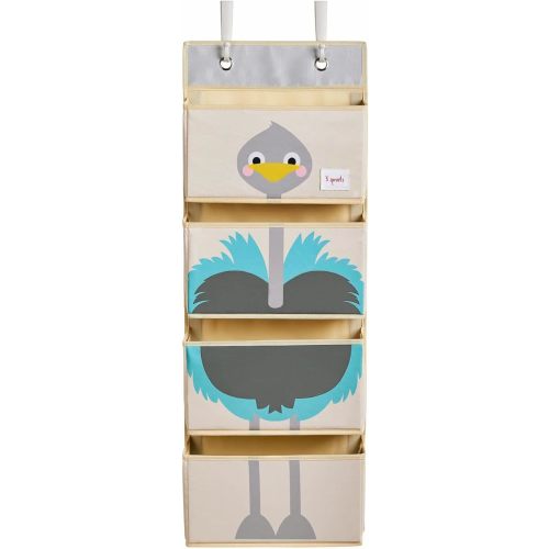 3 Sprouts Over the Door Organizer for Kids - Space-Saving Hanging Storage Closet, Back of Door Large 4 Pocket Organizer for Children's Room and Baby Nursery, Ostrich
