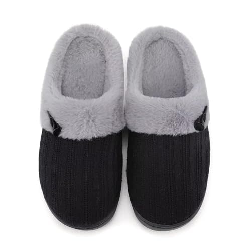 NineCiFun Women's Slip on Fuzzy Slippers Memory Foam House Slippers Outdoor Indoor Warm Plush Bedroom Shoes Scuff with Faux Fur Lining