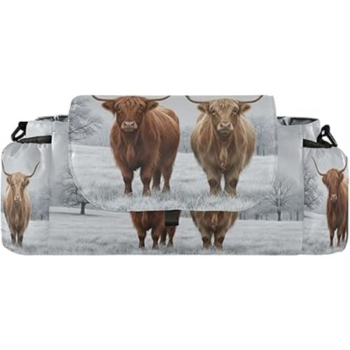 Wudan Scottish Highland Cow Western Baby Stroller Organizer with Shoulder Strap Diaper Bag Baby Essentials Universal Fit Most Strollers