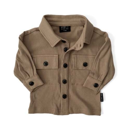 BAMBOO RIBBED BUTTON UP SHACKET - COFFEE – REMI + RAE CO.